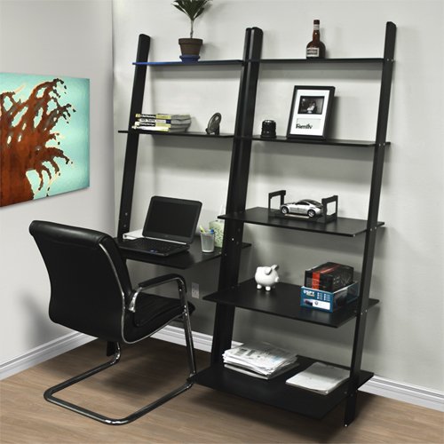 leaning shelf bookcase with computer desk