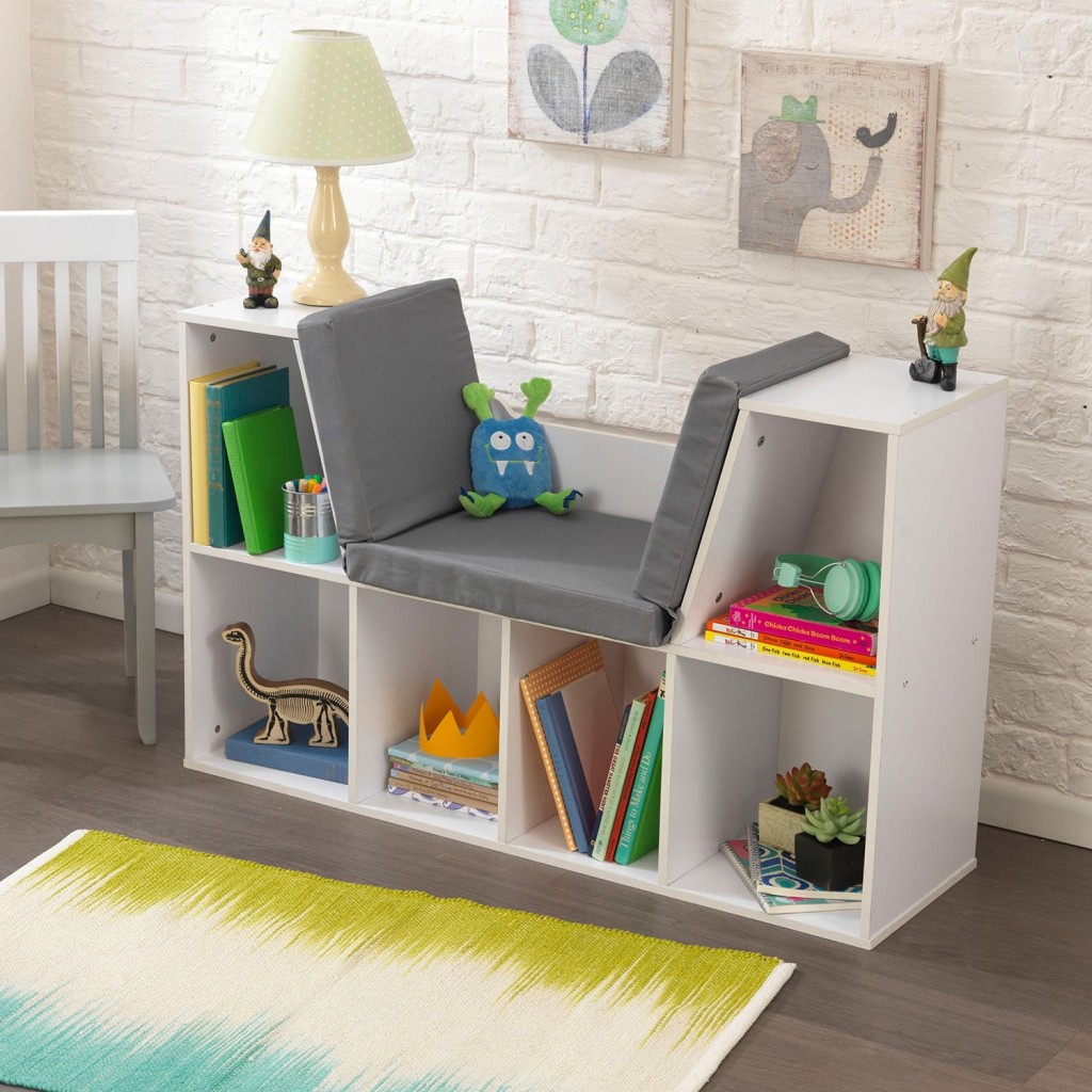 white bookcase with reading nook toy