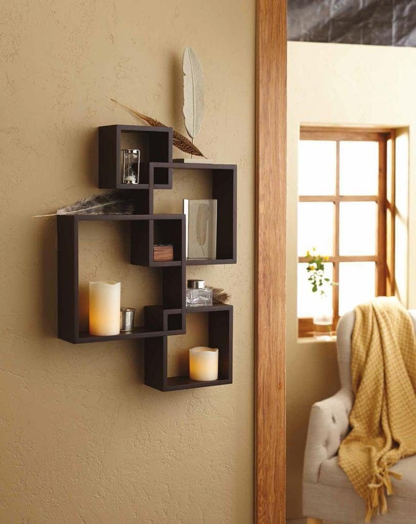 intersecting square black floating wall shelf