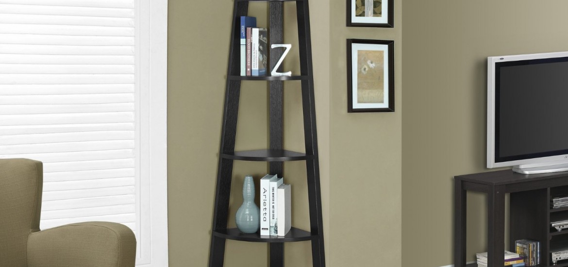 SSLine Brown Wood Corner Ladder Shelf A-Shaped 5-Tier Bookcase Display Stand Modern Corner Shelves Storage Organizer for Home Office Living Room Kitchen