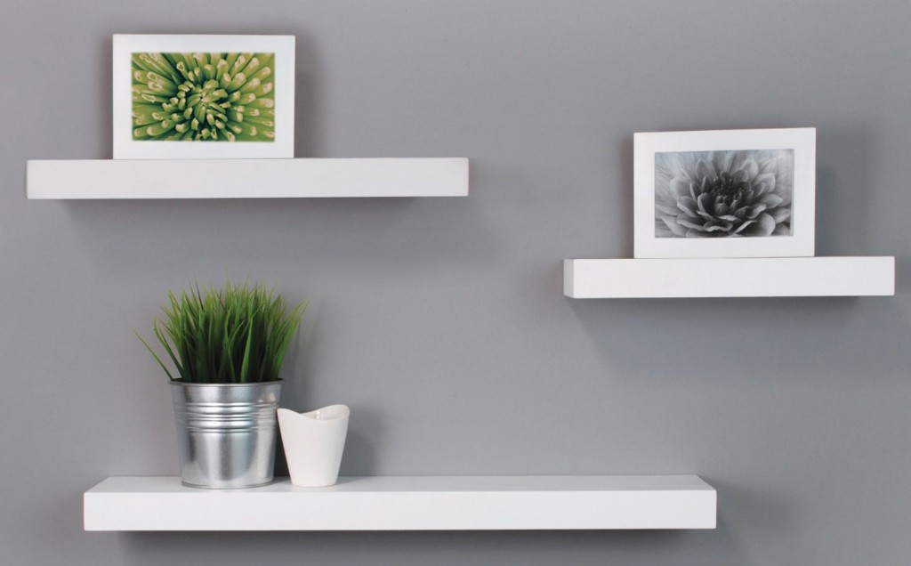 White Floating Shelves For Home Interiors, Long White Floating Bookshelves