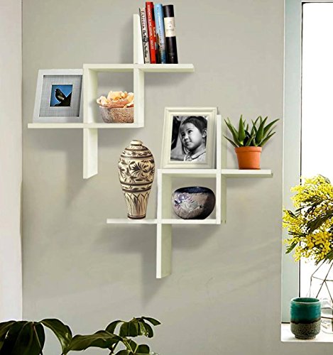 reverse criss cross white floating wall shelf