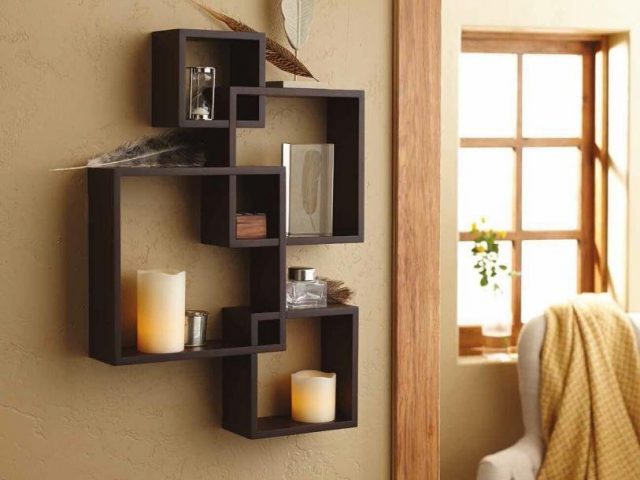 intersecting square black floating wall shelf