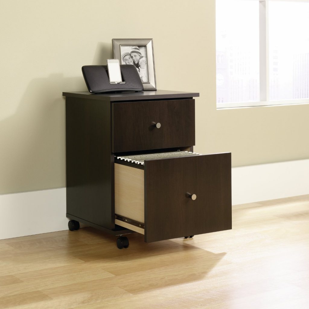 wooden rolling file cabinet with 2 drawers