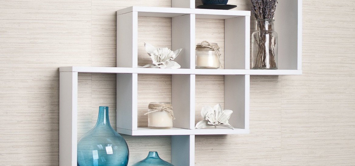 Intersecting Squares Decorative White Wall Shelf