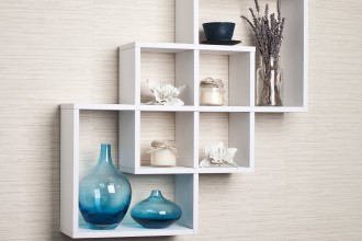 Intersecting Squares Decorative White Wall Shelf